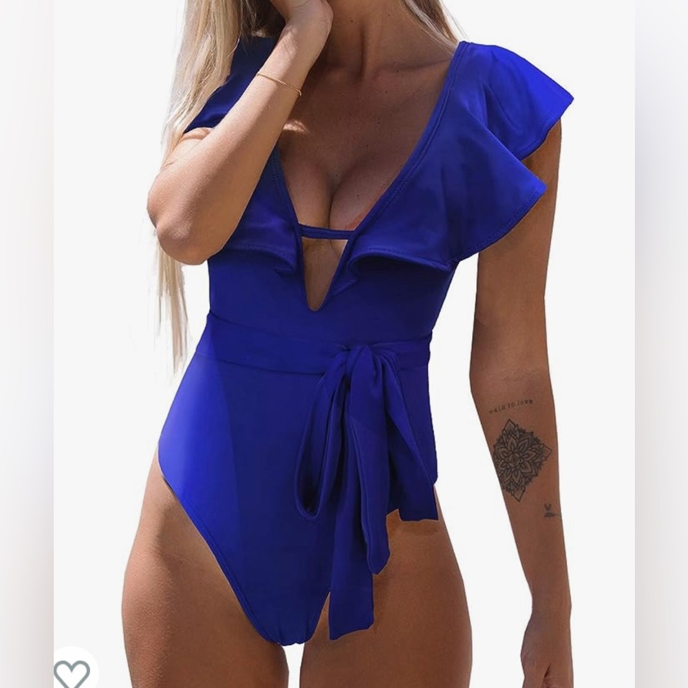 NWT One-piece Blue Swimsuit with Ruffles - M